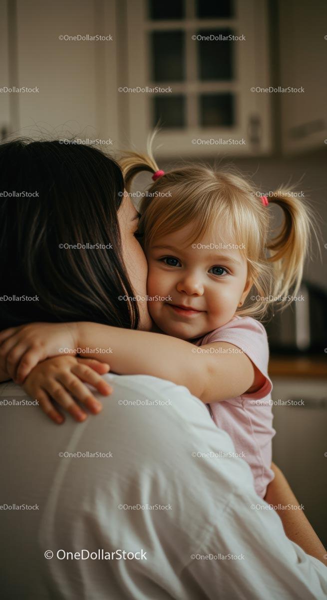 Joyful Bond of Mother Embracing Her Smiling Daughter
