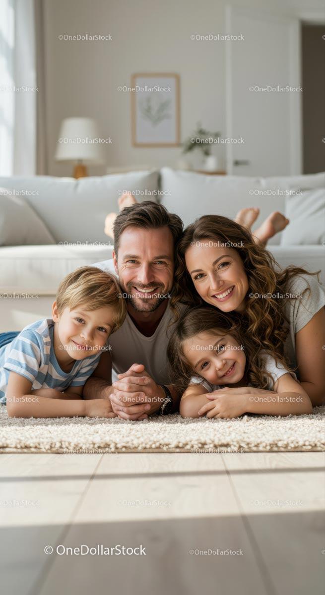Happy Family Relaxing Together in Cozy Living Room