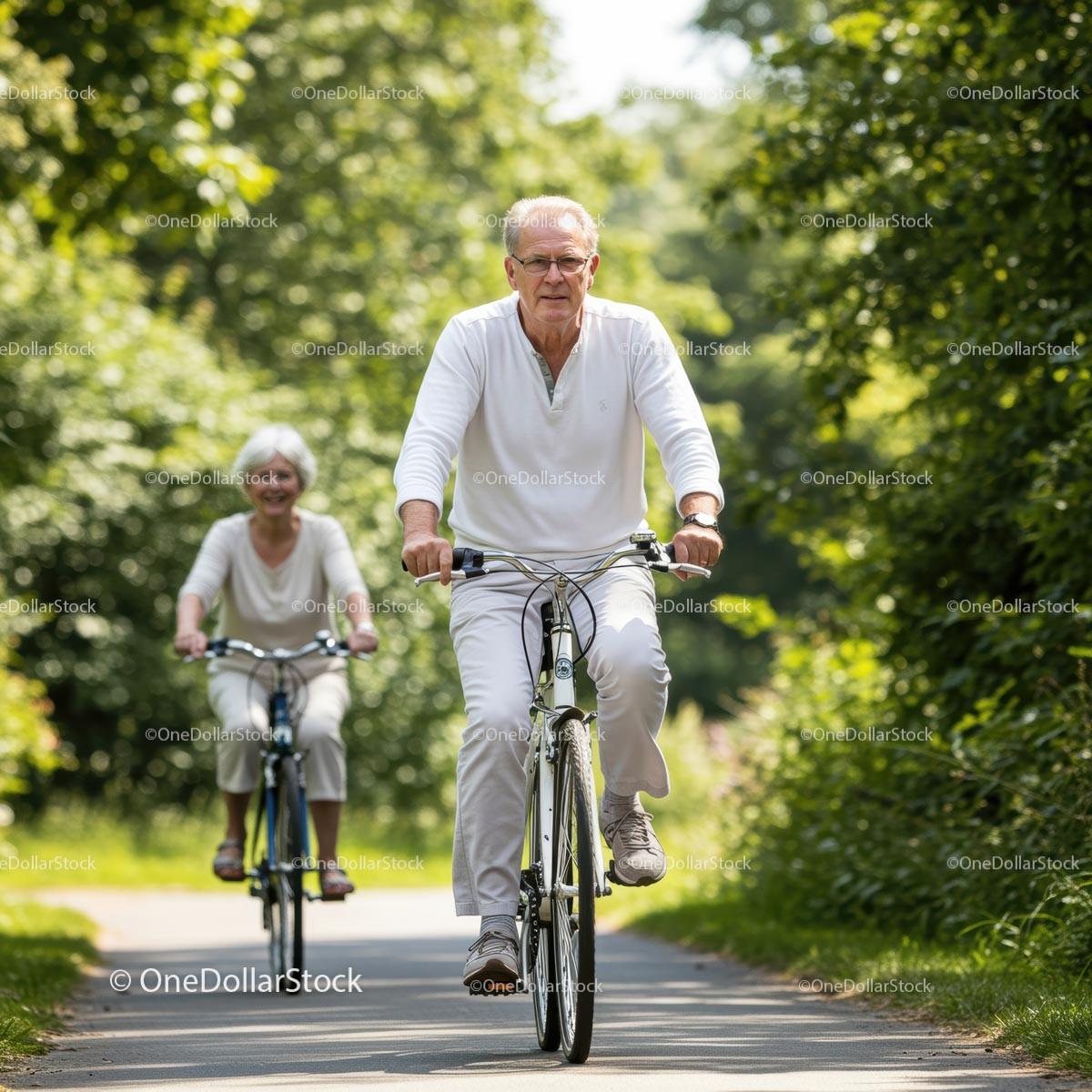 Senior Couple Enjoying a Bike Ride in a Green Park
