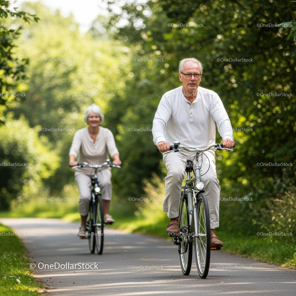 Elderly Couple Enjoying a Bicycle Ride on a Sunny Day
