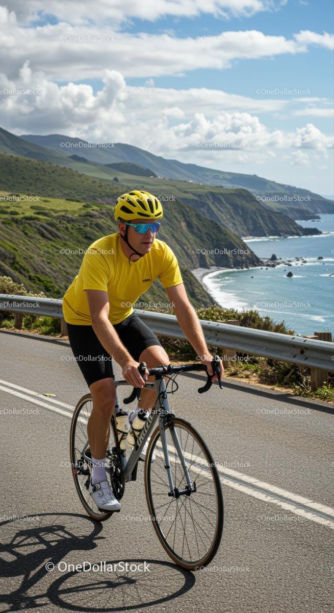 Cyclist on Scenic Coastal Road with Ocean View Stock Photo Bundle preview