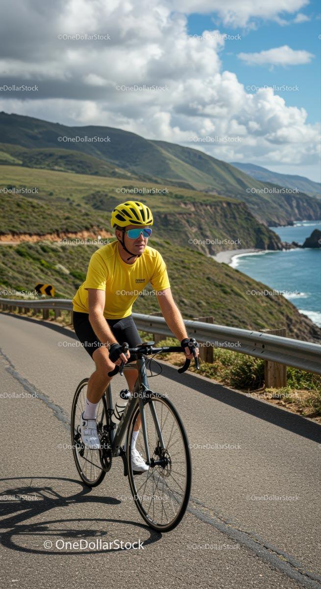 Cyclist on Scenic Coastal Road with Ocean View Stock Photo Bundle creative preview 4