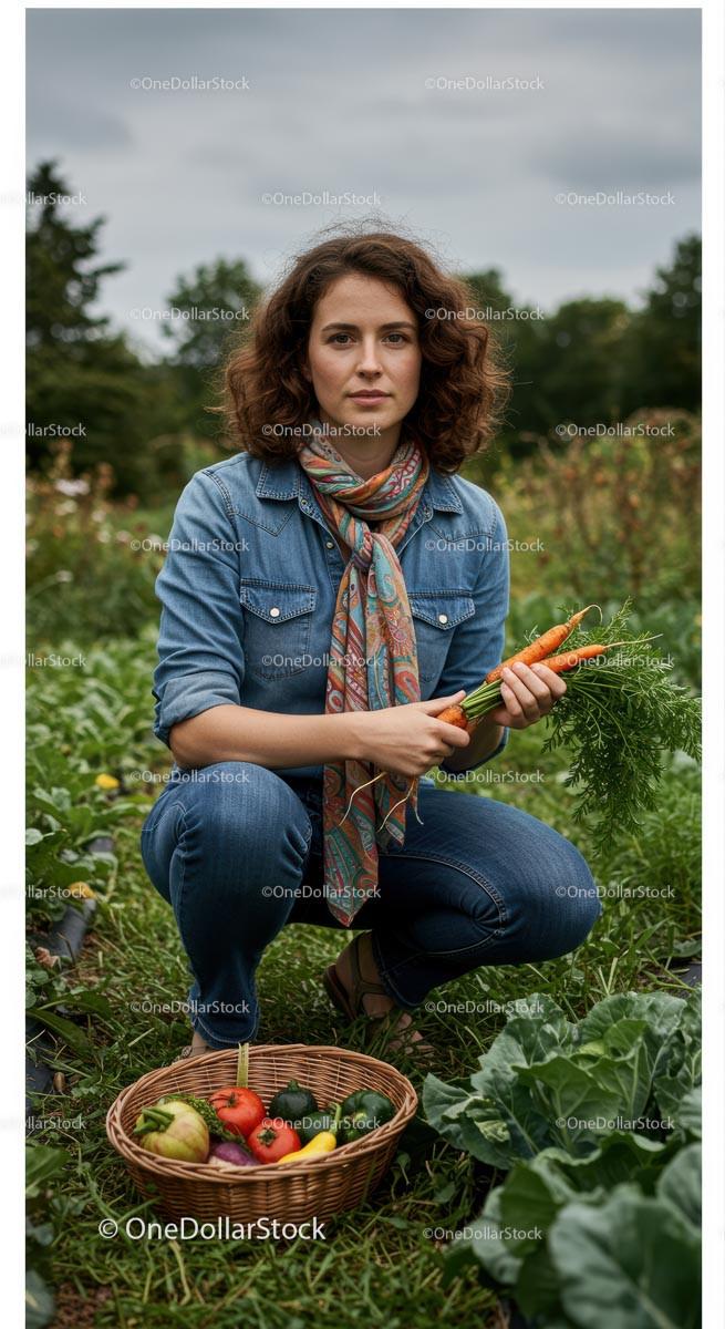 Woman Harvesting Organic Carrots in a Lush Garden