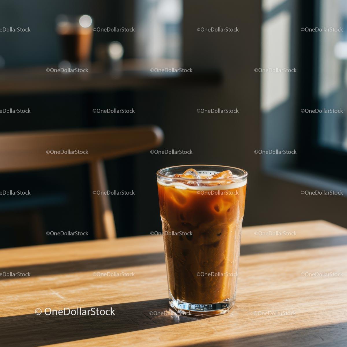 Refreshing Iced Coffee in a Sunlit Cafe Interior