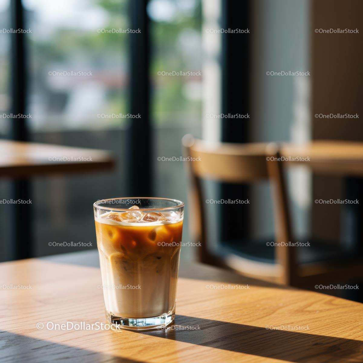 Iced Coffee on a Sunny Day in a Cozy Cafe