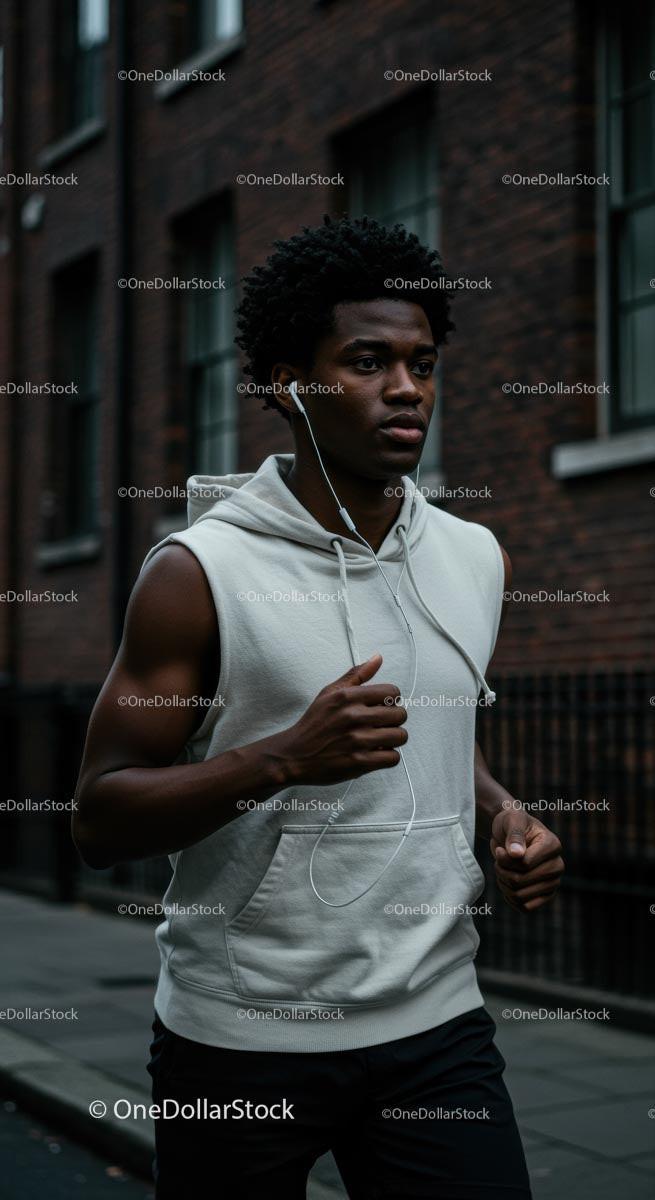 Focused Runner in Urban Setting on a Jogging Route