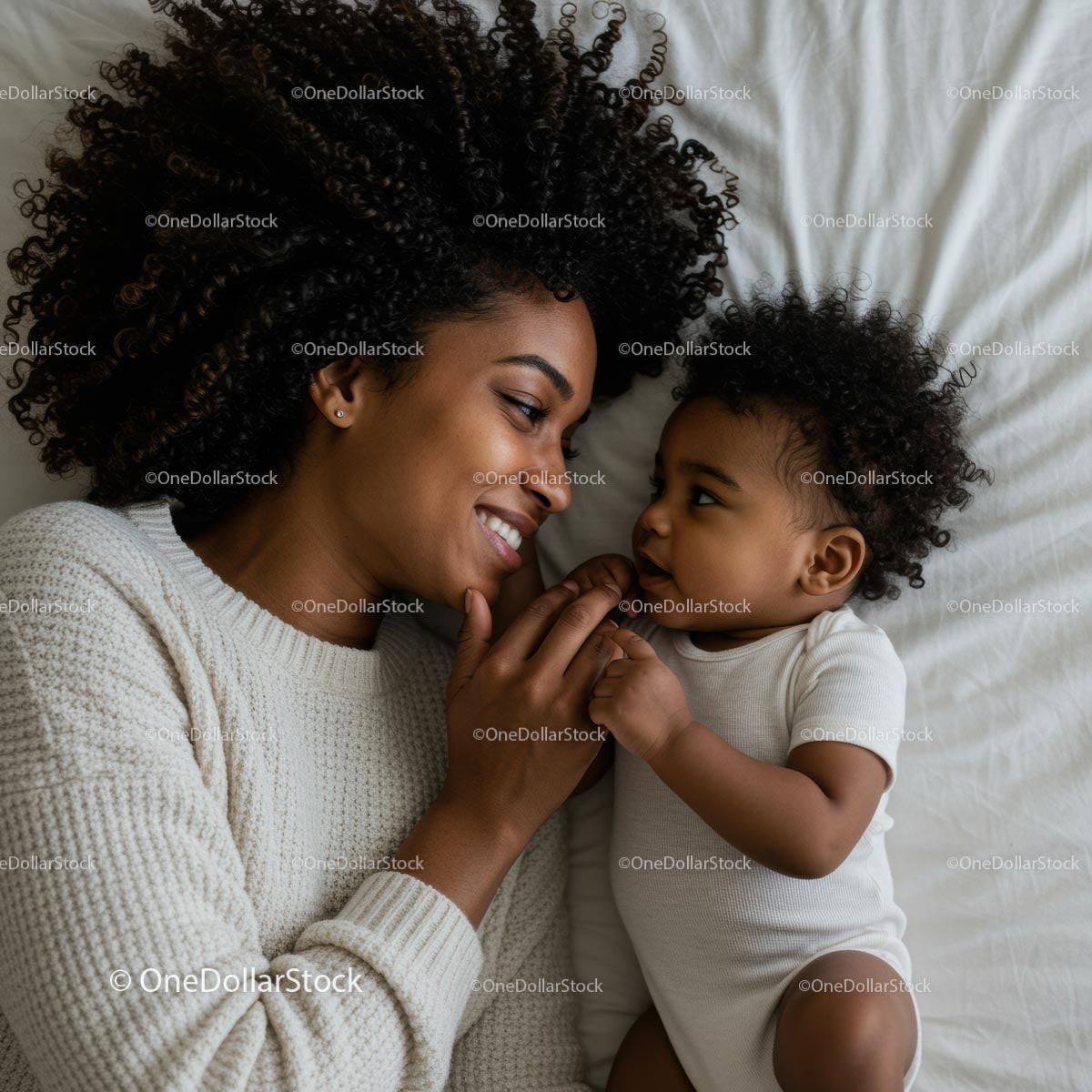 Mother and Baby Bonding on Cozy White Bed