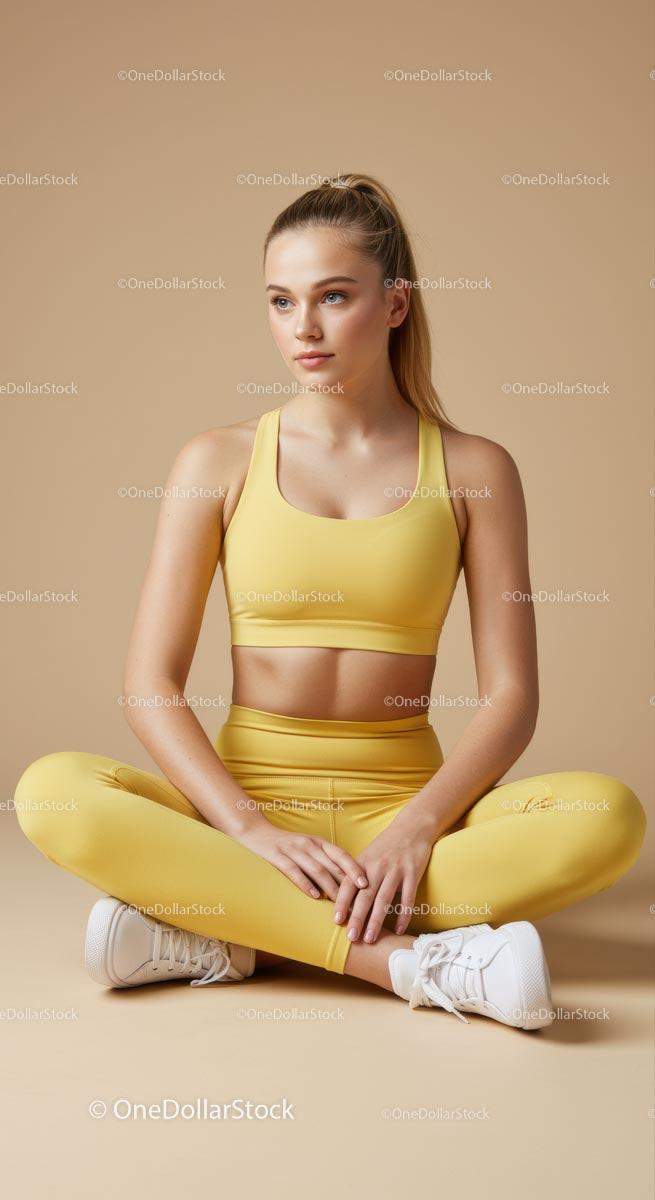 Woman Practicing Yoga in Brown, Yellow or White Activewear Stock Photo Bundle preview 9