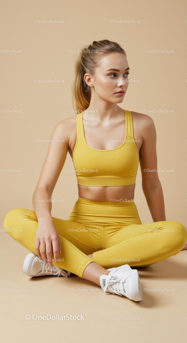 Woman Practicing Yoga in Brown, Yellow or White Activewear Stock Photo Bundle preview 10