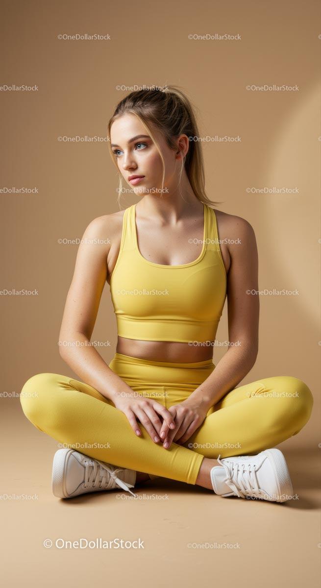 Young Woman in Yellow Activewear Practicing Meditation