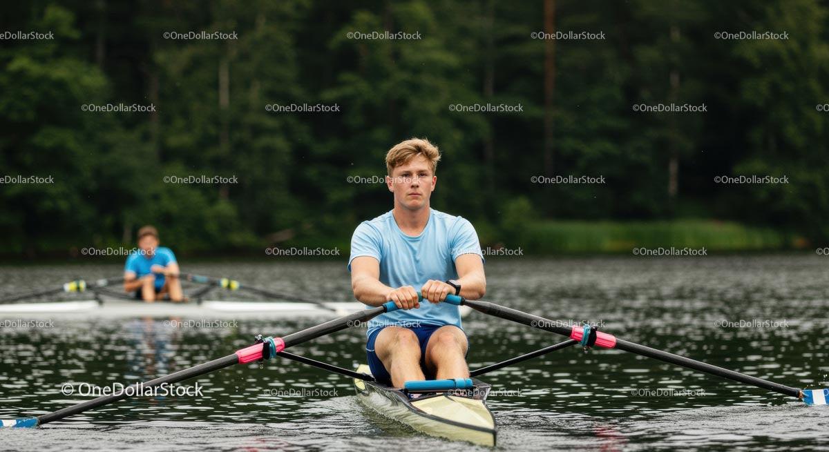 Rowing Athlete in Action on Tranquil Lake