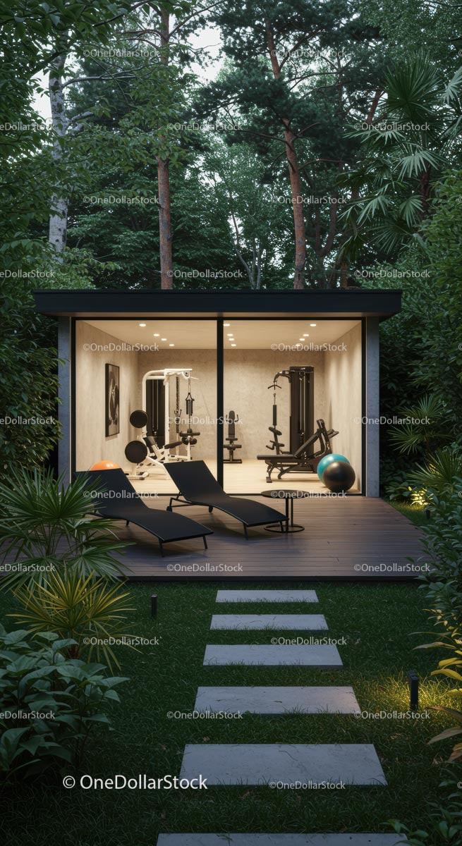 Elegant Home Gym Amidst Lush Green Forest