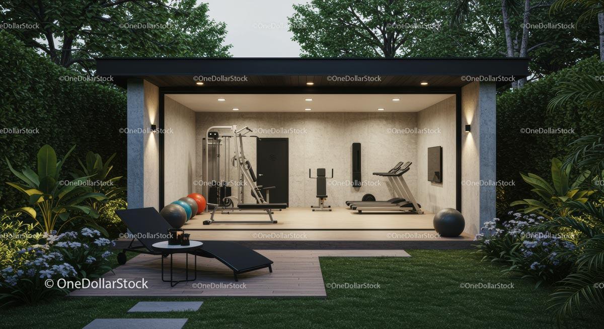 Modern Home Gym in Lush Tropical Garden Setting