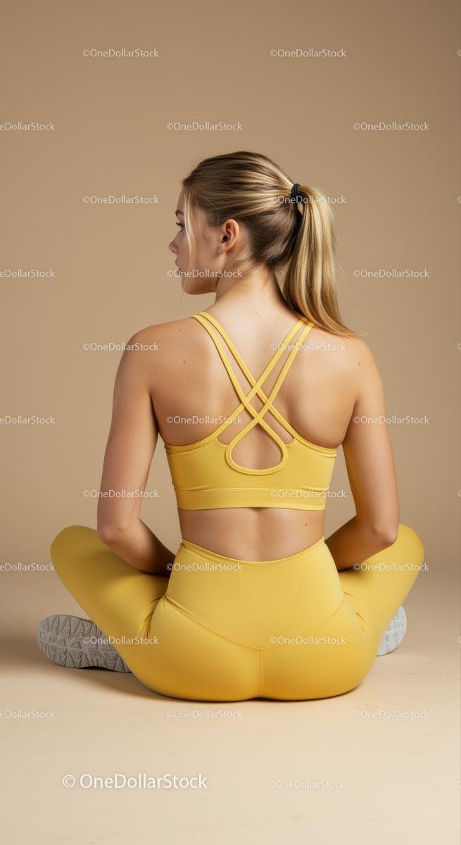 Woman Practicing Yoga in Brown, Yellow or White Activewear Stock Photo Bundle preview 19