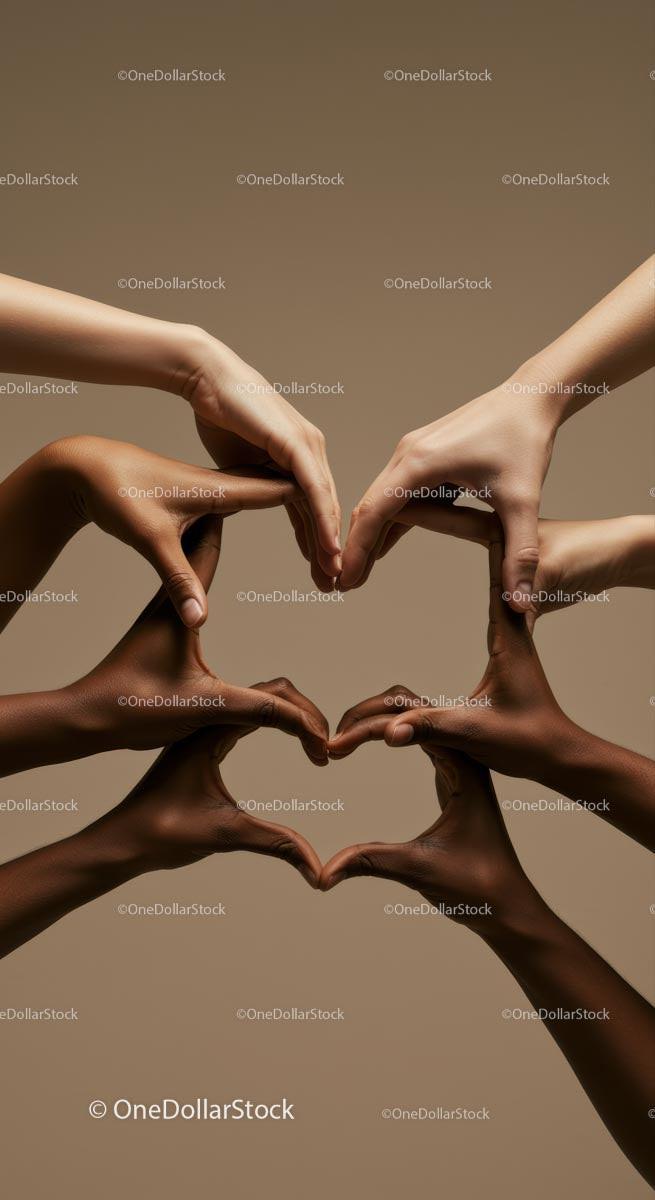 Diverse Hands Forming Heart Shape in Unity