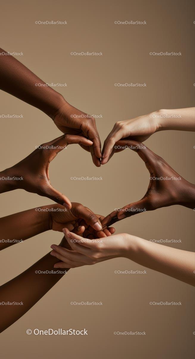 Multicultural Hands Forming a Heart Shape in Unity