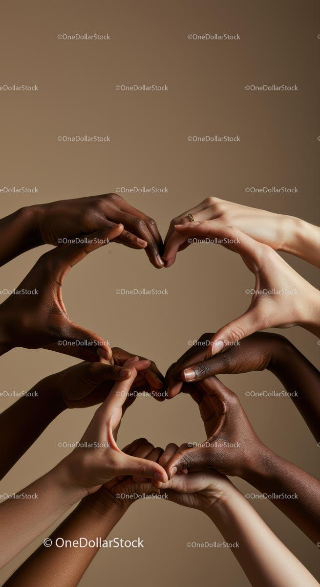 Diverse Hands Forming Heart Symbol of Unity and Love