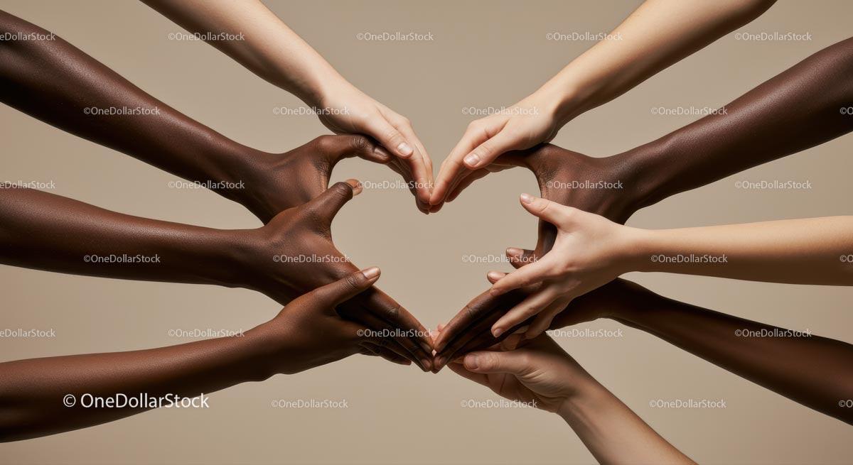 Diverse Hands Forming a Heart Symbol of Unity
