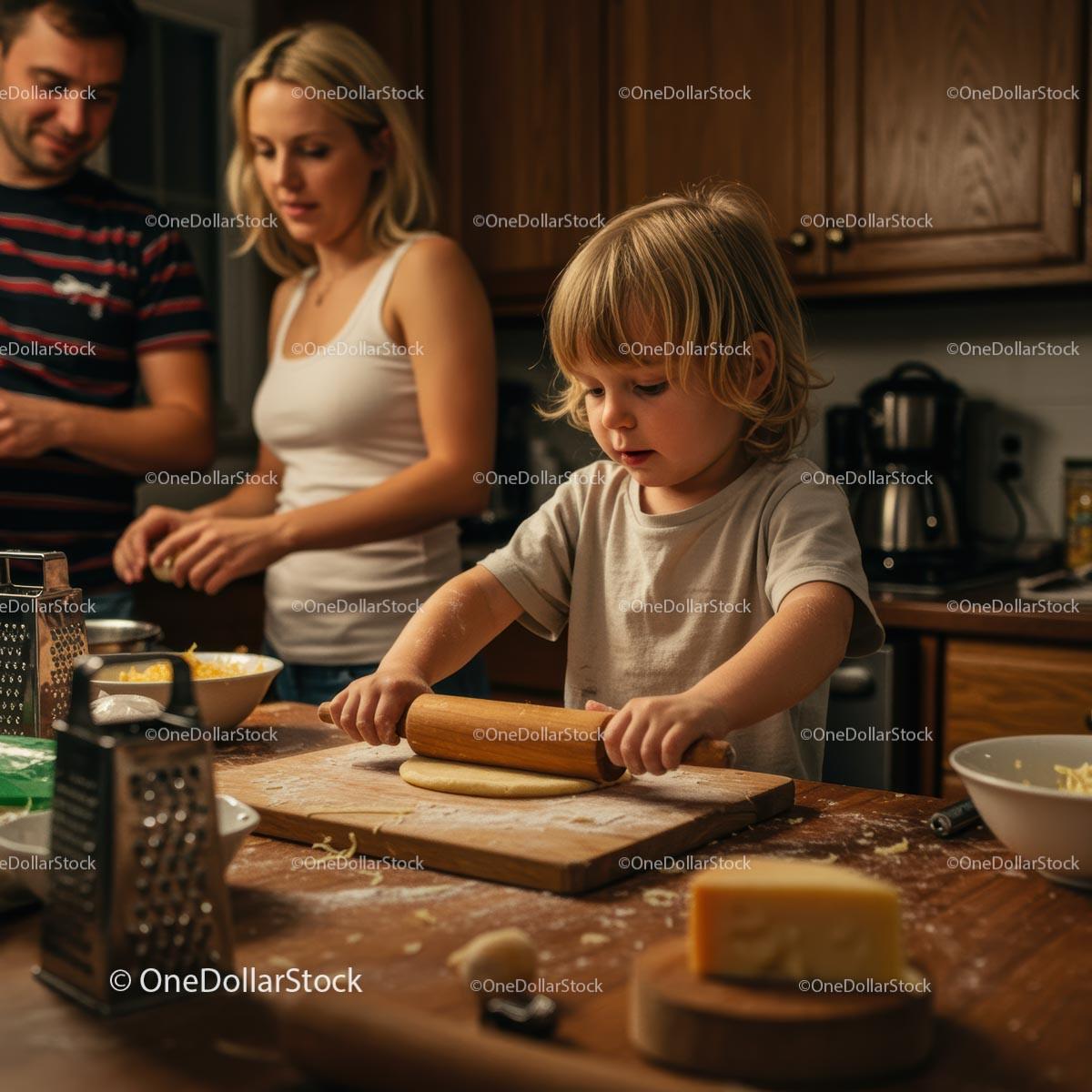 Blond Child Rolling Dough in Cozy Family Kitchen Stock Photo Bundle creative preview 4