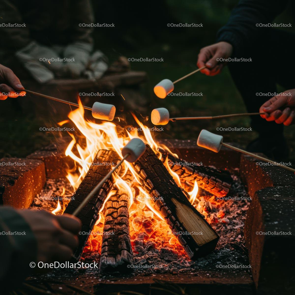 Roasting Marshmallows Over a Glowing Campfire