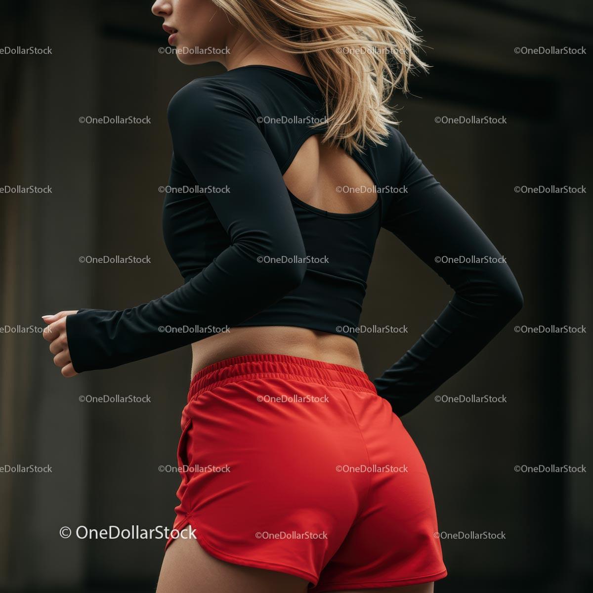 Athletic Woman in Red Shorts Preparing for Outdoor Workout Stock Photo Bundle preview 15