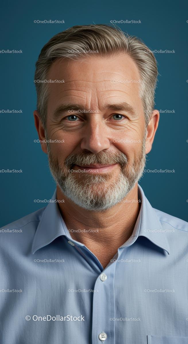 Portrait of a Smiling Mature Man in Blue Shirt 11 JPG Files digital asset preview