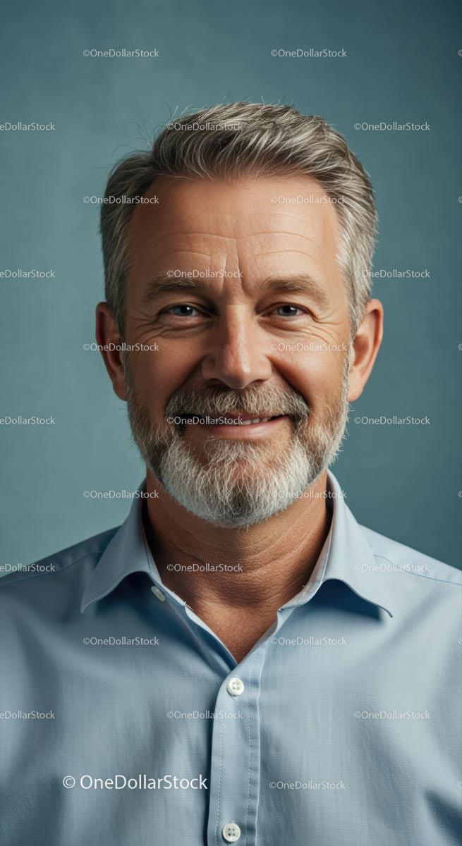 Portrait of a Smiling Mature Man in Blue Shirt Stock Photo Bundle creative preview 4