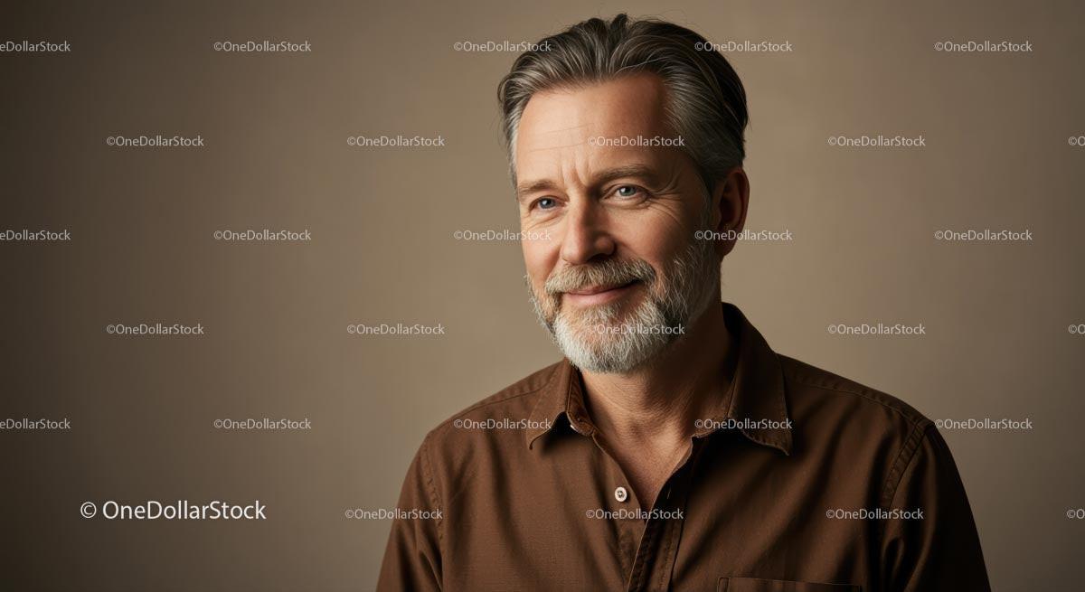 Smiling Mature Man in Brown Shirt Portrait