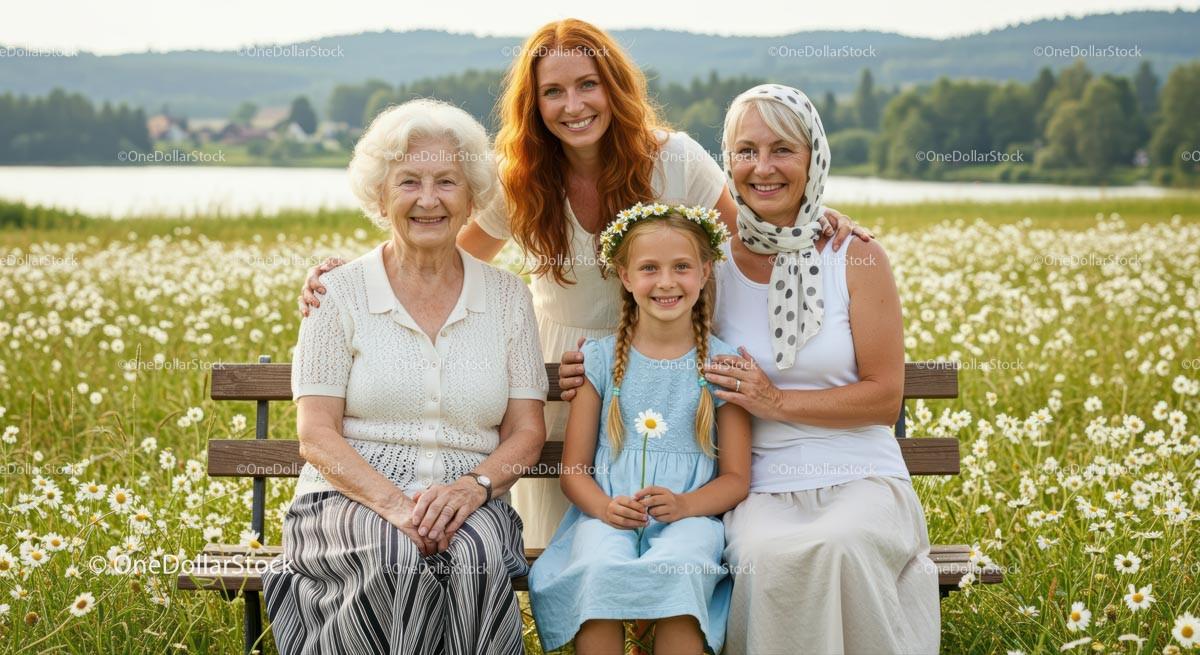 stock photo bundle made with Multigenerational Family in a Daisy-filled Field Stock Photo Bundle