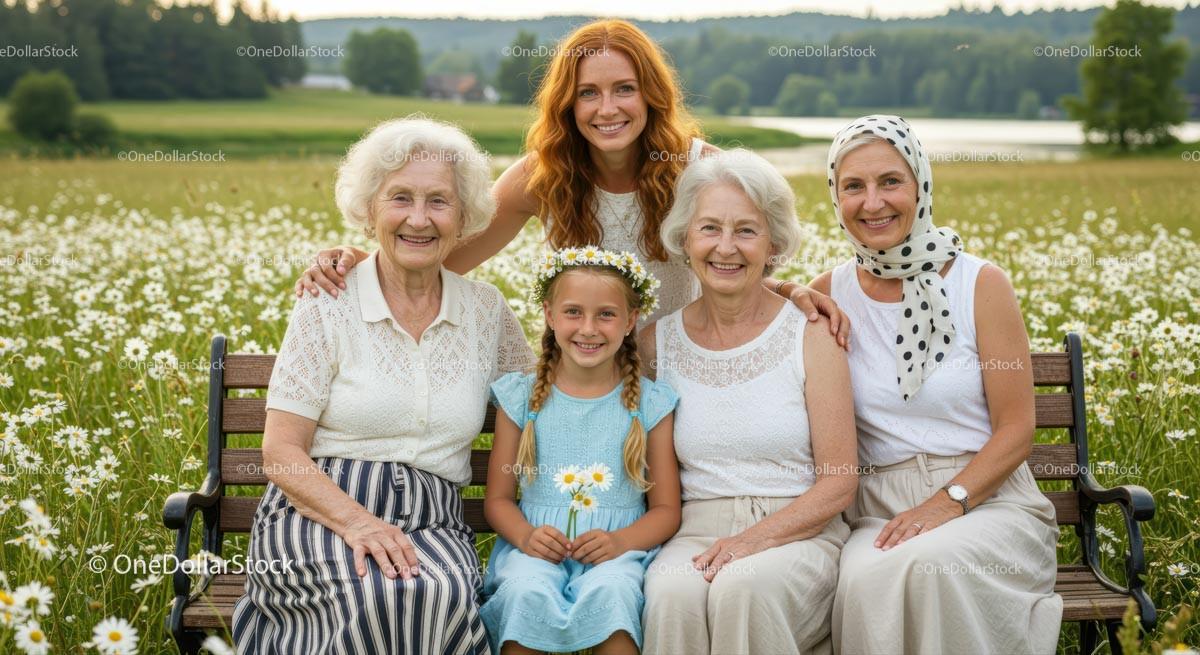 Multigenerational Family in a Daisy-filled Field Stock Photo Bundle preview 12