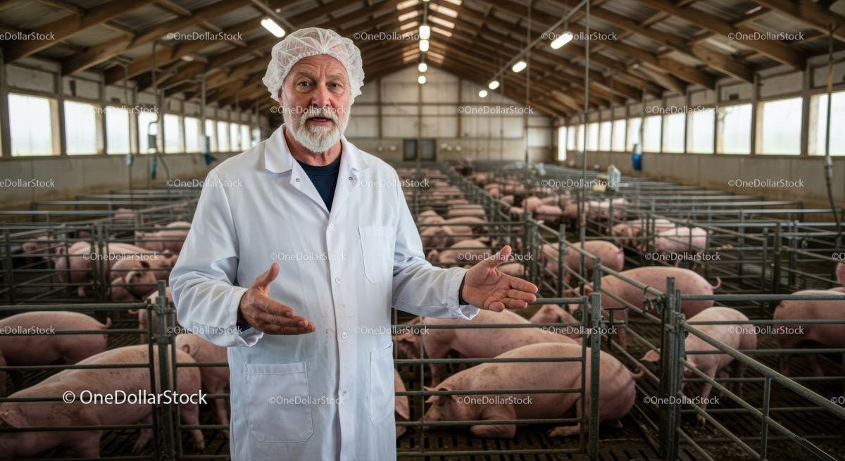 Veterinarian in Pig Barn Overseeing Livestock Care