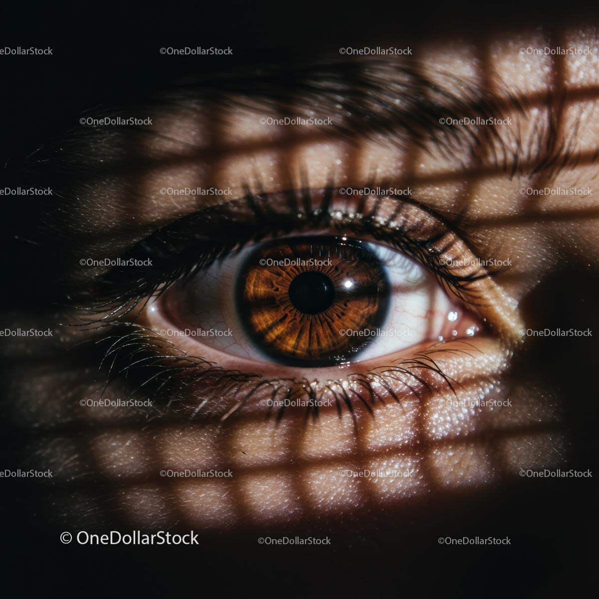 Close-Up of Brown Eye with Grid Shadow
