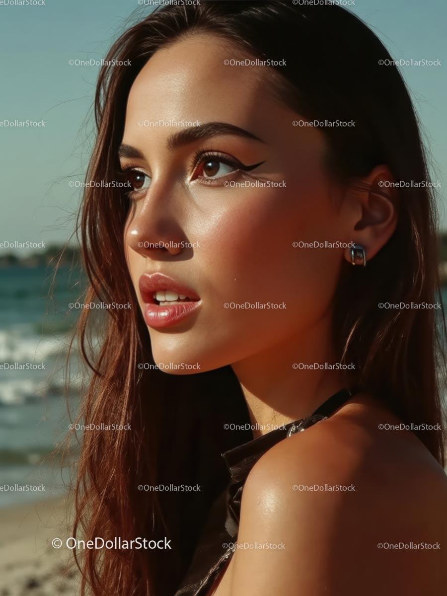 Portrait of a Woman with Sun-Kissed Skin by the Beach