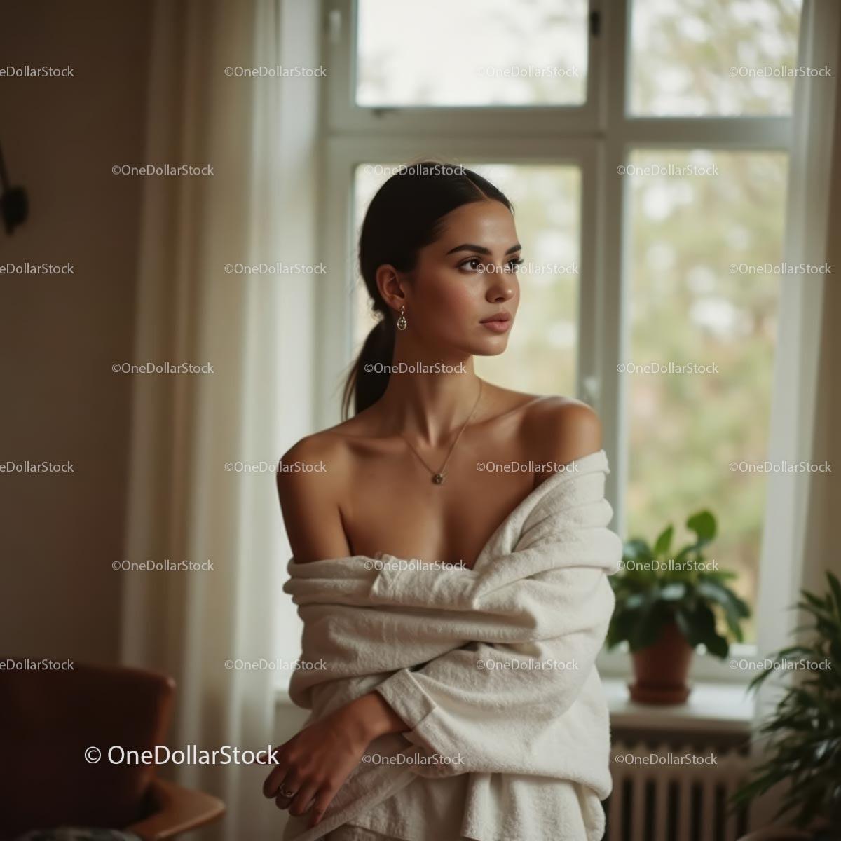 Elegant Woman in Cozy, Light-Filled Interior