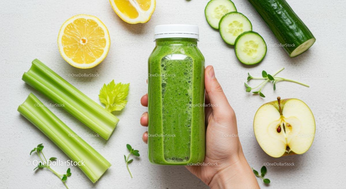 Refreshing Green Smoothie with Fresh Ingredients Stock Photo Bundle preview 5