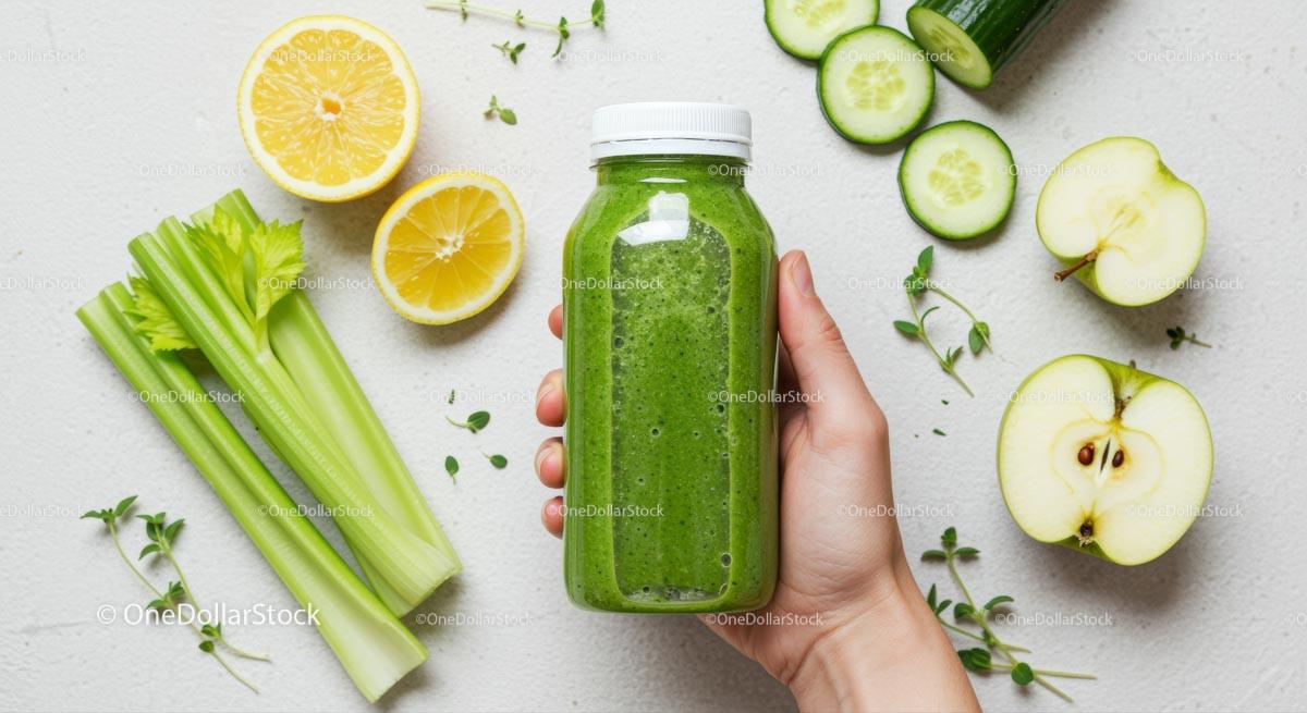 Refreshing Green Smoothie with Fresh Ingredients Stock Photo Bundle preview 7