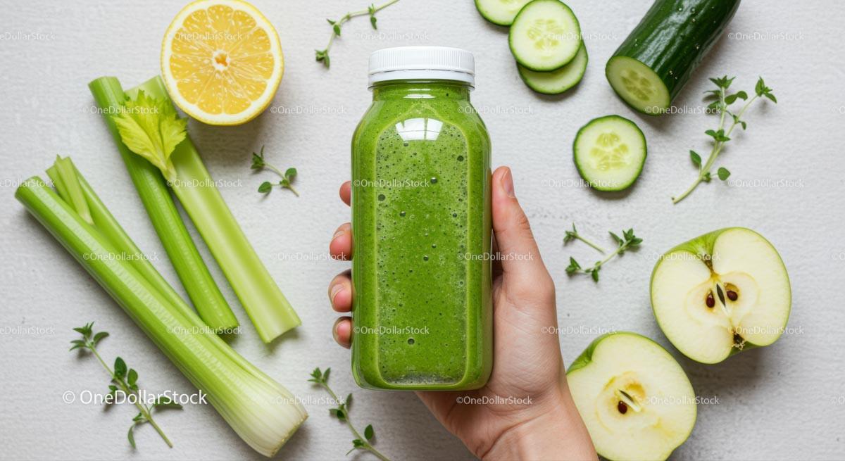 Refreshing Green Smoothie with Fresh Ingredients Stock Photo Bundle preview 8