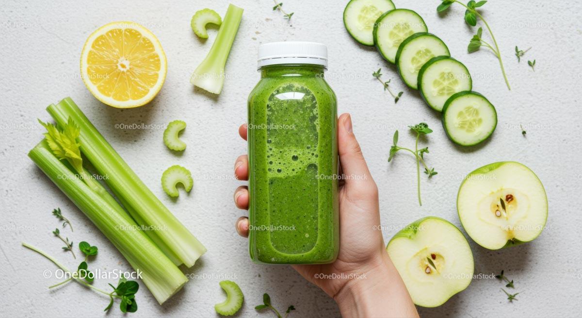 Refreshing Green Smoothie with Fresh Ingredients Stock Photo Bundle preview 10