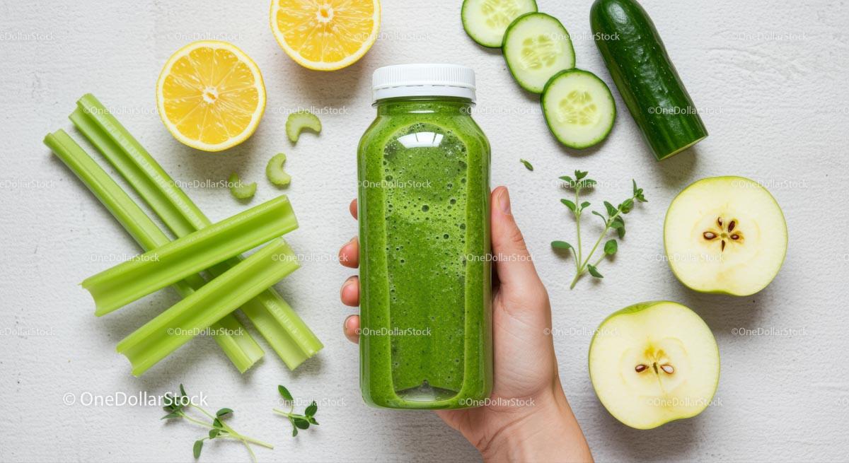 Refreshing Green Smoothie with Fresh Ingredients Stock Photo Bundle preview 13