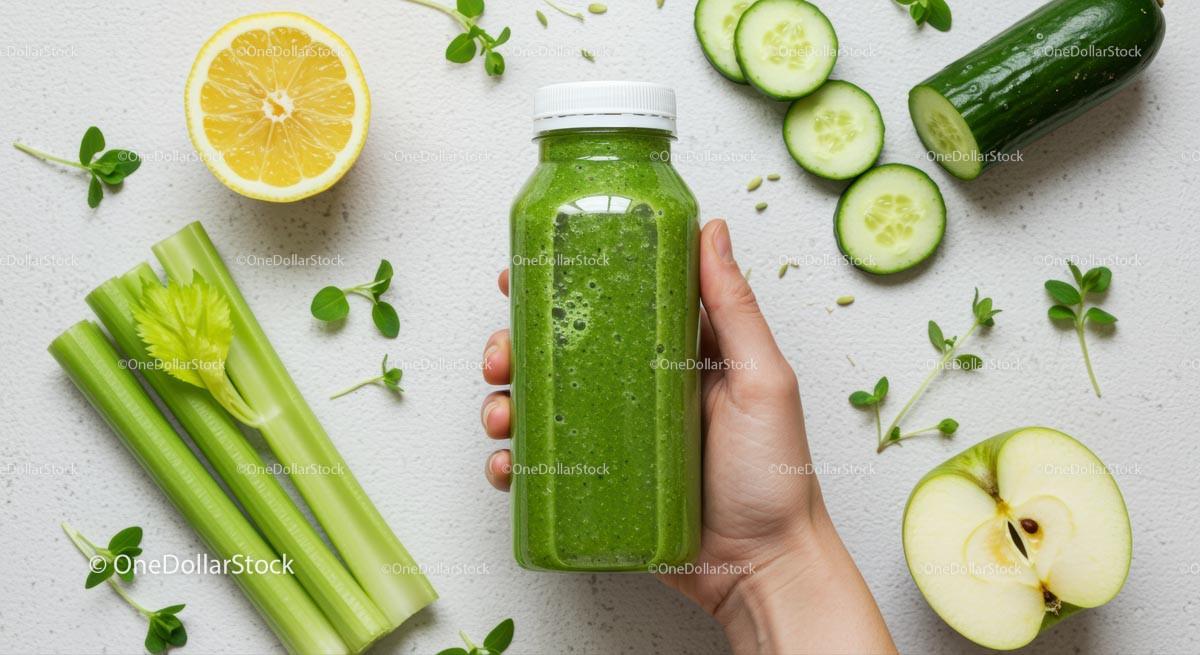 Refreshing Green Smoothie with Fresh Ingredients Stock Photo Bundle preview 14