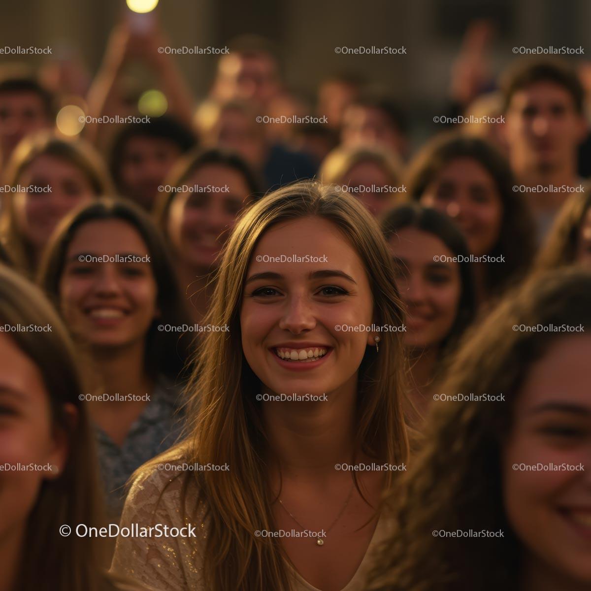 Cheerful Crowd of Young Adults Smiling Together Outdoors