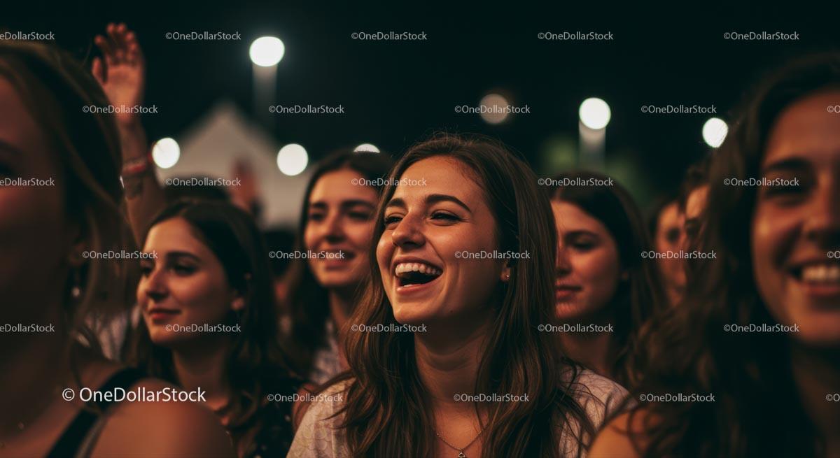 Smiling Crowd Enjoying a Night Concert