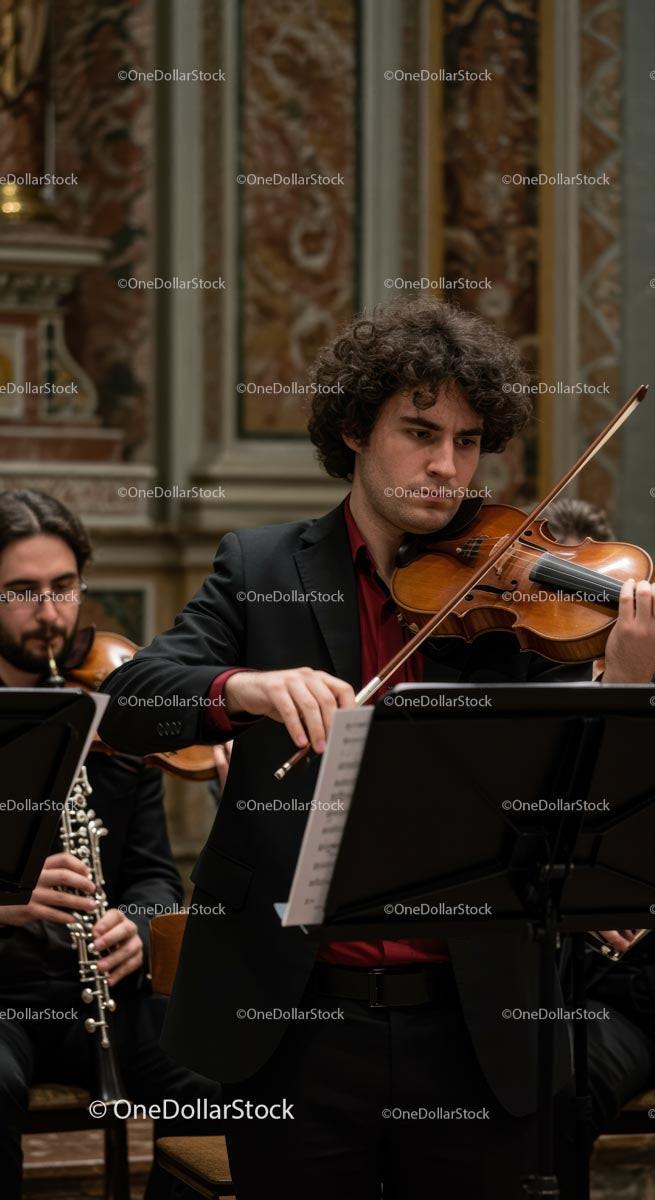 Talented Violinist Performing in Elegant Concert Hall