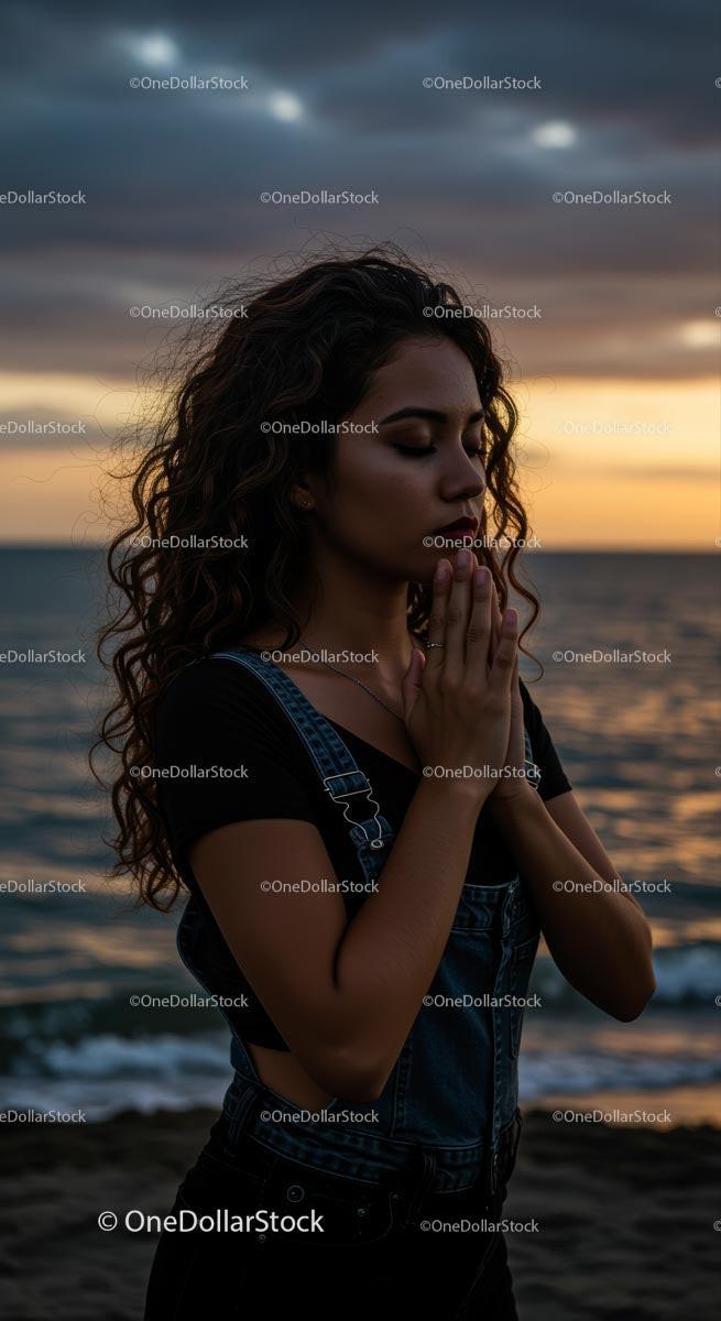 Contemplative Woman at Peaceful Sunset Beach