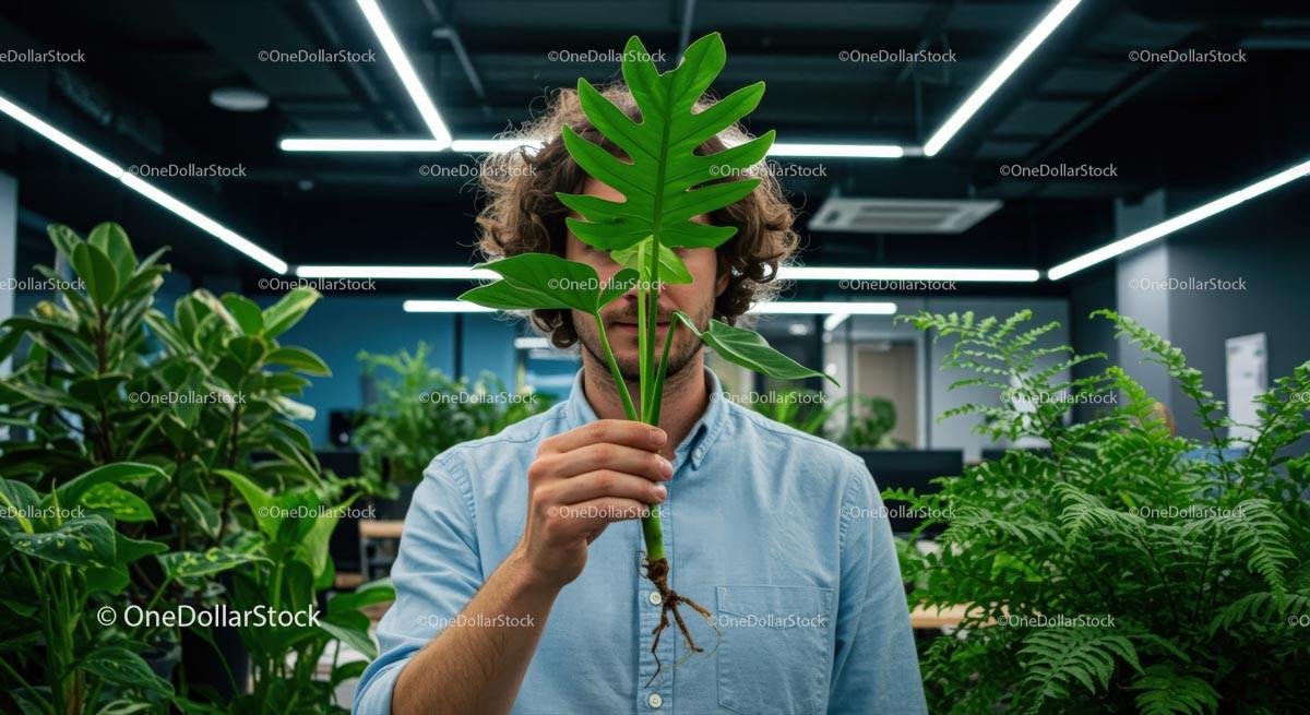 Person Holding Monstera Leaf in Modern Office Stock Photo Bundle preview 22