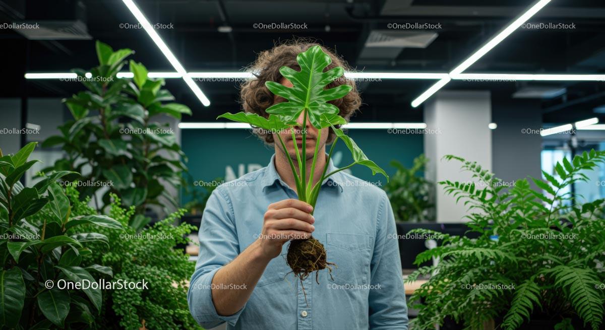 Person Holding Monstera Leaf in Modern Office Stock Photo Bundle preview 23