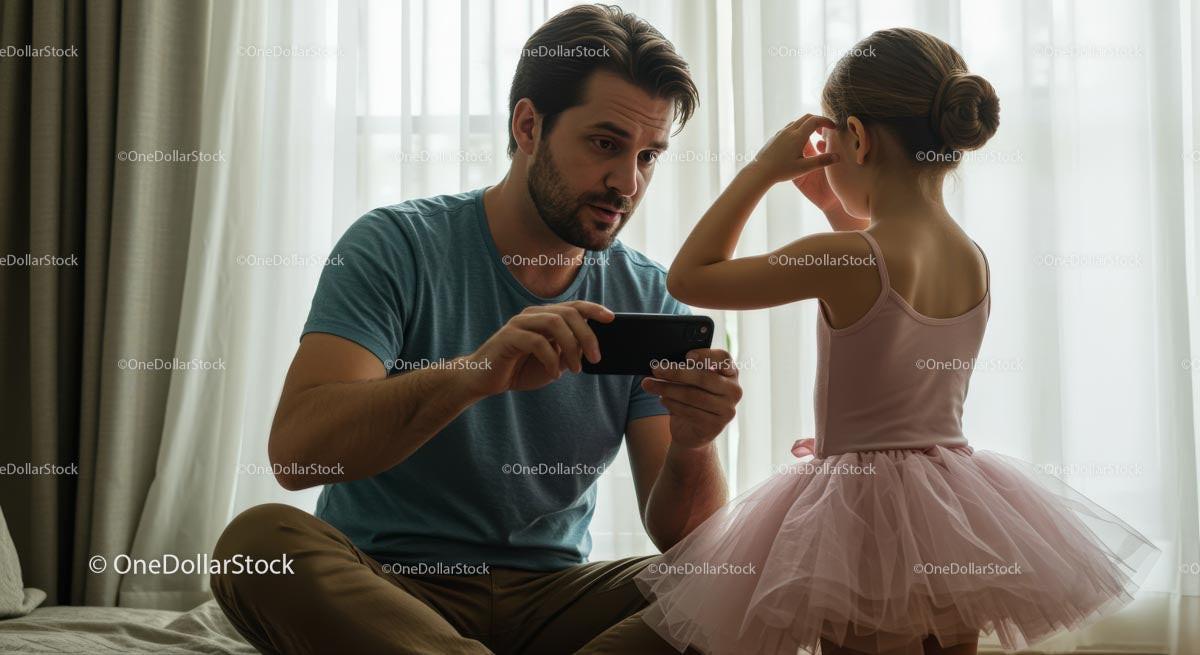Father Teaching Daughter Ballet Steps at Home