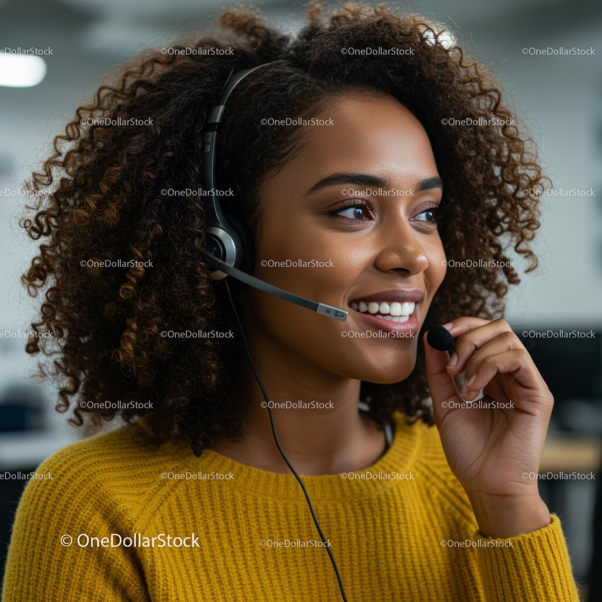 Smiling Woman Providing Customer Service in Call Center