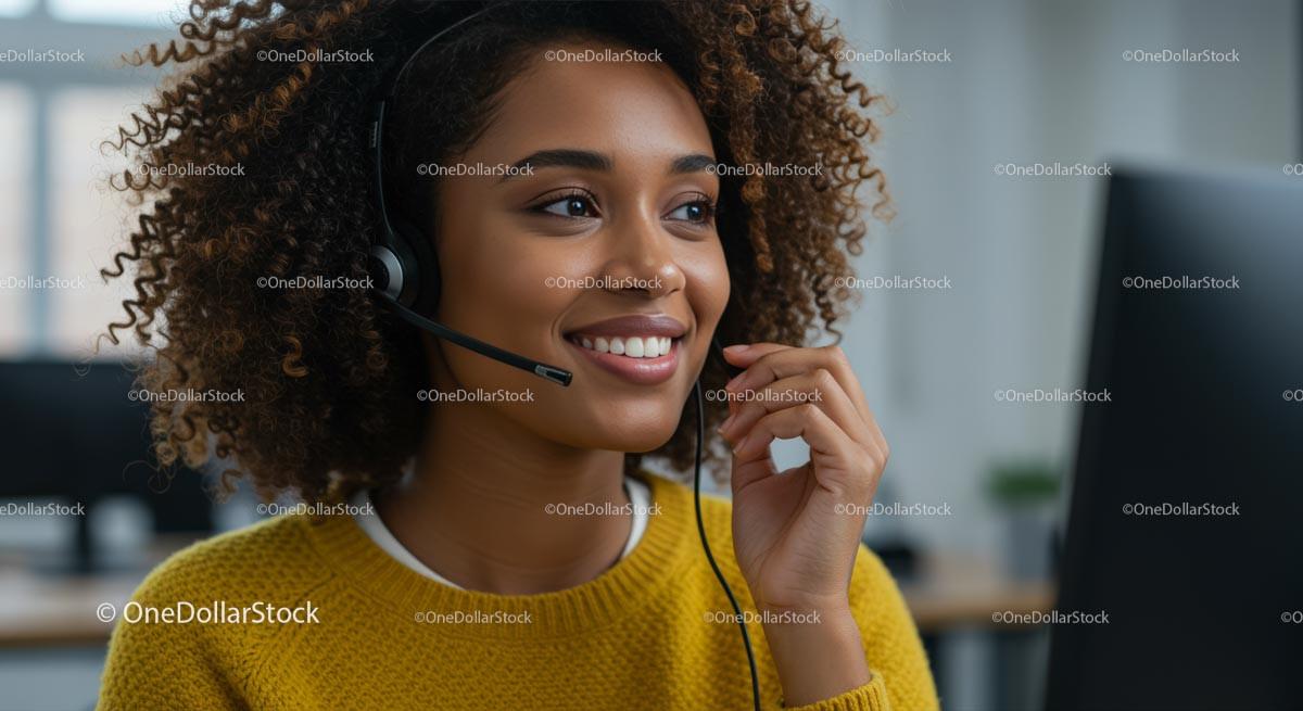Smiling Call Center Employee with Headset