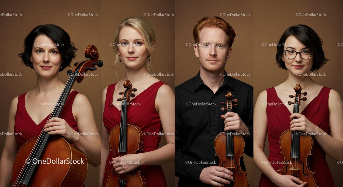 Classical Quartet in Elegant Red Attire Stock Photo Bundle preview 5